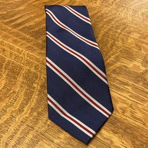 Lands’ End Blue Red and Silver Striped Silk Necktie